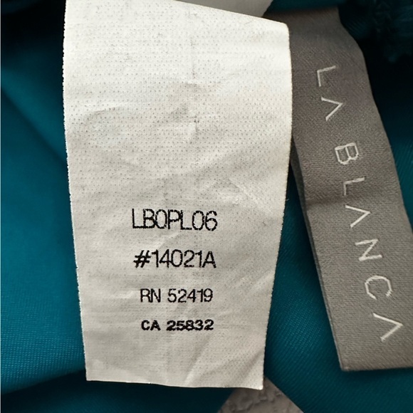 La Blanca One Piece Swimsuit Halter Twist Knot Front Mesh Inserts 4 Peacock 5025 - Picture 10 of 14